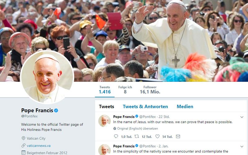 Твитер порака на Папата: Мирот е возможен