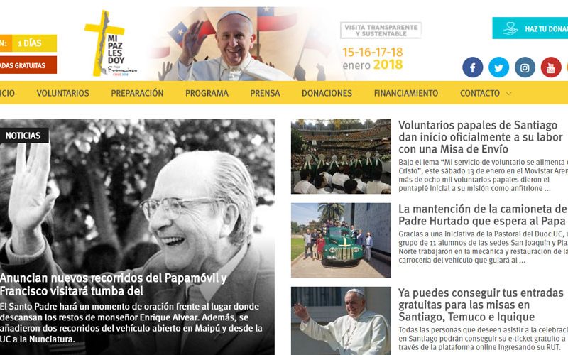 Официјална интернет страница за посетата на Папата на Чиле